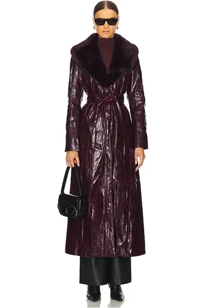 KIM SHUI Bordeaux Faux Fur Collar Coat