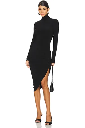 Norma Kamali Long Sleeve Turtleneck Side Drape Dress