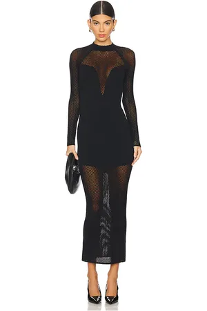 FLEUR DU MAL Knit Mesh Long Sleeve Maxi Dress