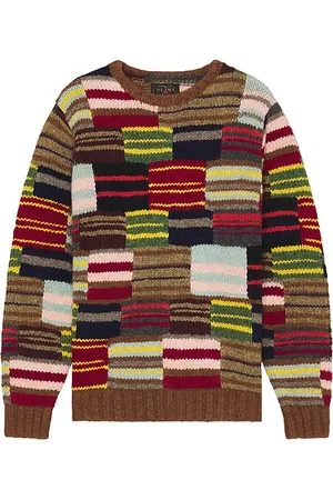 Beams Crew Hand Knit Patchwork Sweater