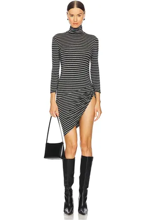 Norma Kamali 3/4 Sleeve Turtleneck Side Drape Micro Dress