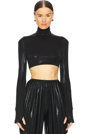 Norma Kamali Cropped Slim Fit Long Sleeve Turtleneck Top