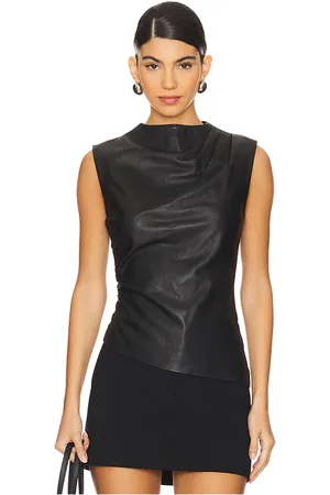 AEXAE Leather Ruched Top