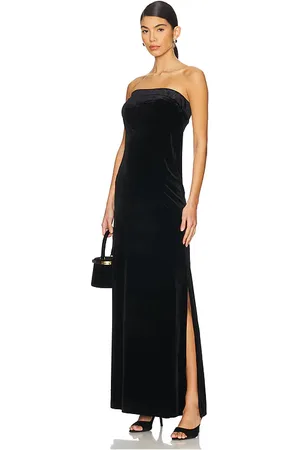 Norma Kamali Strapless Tailored Velvet Side Slit Gown