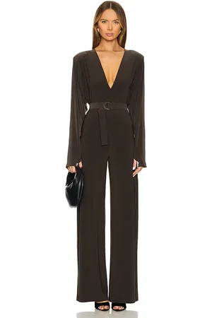 Norma Kamali Dolman V Neck Jumpsuit With Shoulder Pads