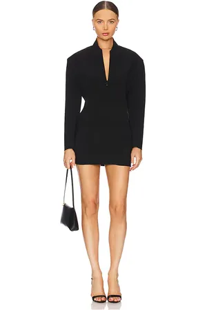 Norma Kamali Oversized Long Sleeve Shoulder Pad Front Zip Mini Dress
