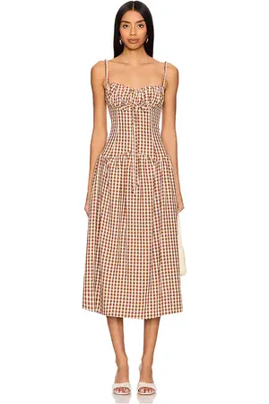For Love & Lemons Gingerbread Gingham Midi Dress