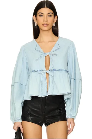 Free People Denim Brunch Babe Blouse