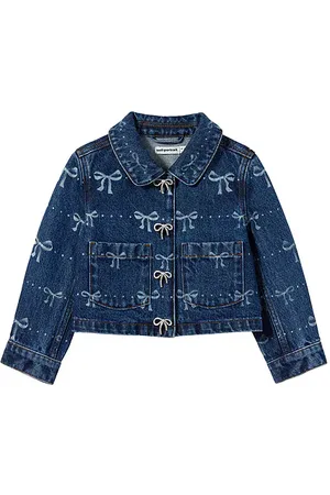 Self-Portrait Kids Denim Bow Print Jacket