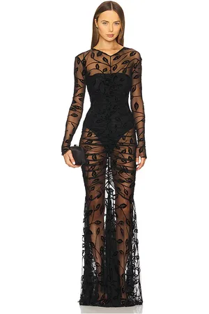 Norma Kamali Long Sleeve V Neck Shirred Front Fishtail Gown