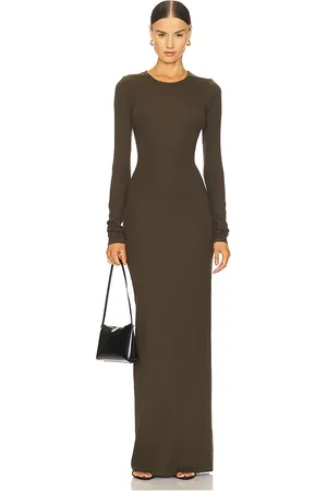ÉTERNE Long Sleeve Crewneck Maxi Dress