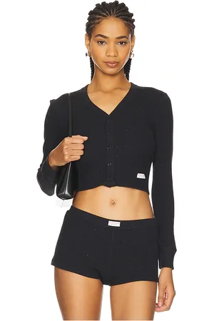 Alexander Wang Hotfix Long Sleeve Waffle Cardigan
