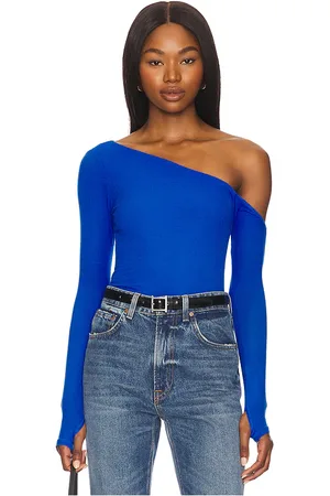 Michael Lauren Magdalino Asymmetrical Fitted Cold Shoulder Long Sleeve Top