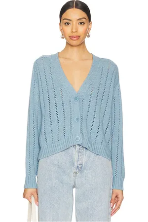 AUTUMN CASHMERE Cropped V Neck Cardigan With Pointelle Ladder Stitch