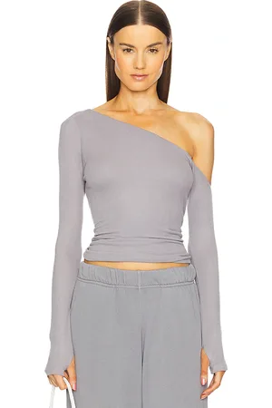 Michael Lauren Magdalino Asymmetrical Fitted Cold Shoulder Long Sleeve Top
