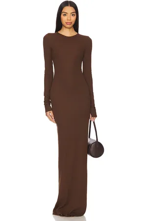 ÉTERNE Long Sleeve Crewneck Maxi Dress