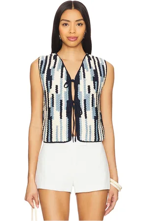 Escvdo Anadara Crochet Vest Light Blue Navy & Ivory