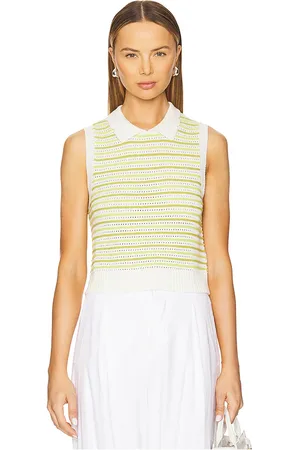 Matthew Bruch Striped Mesh Collared Tank