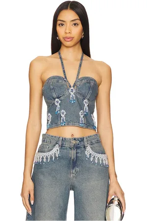 PATBO Nostalgic Sky Denim Bustier Top