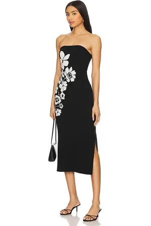 Milly Placed Floral Strapless Knit Midi Dress