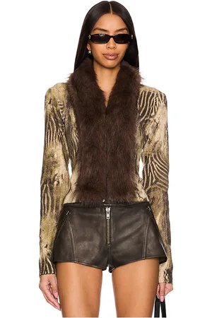 Jaded London Printed Knit Cardigan With Faux Fur Trim