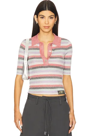 Ganni Light Sparkle Rib Polo Top