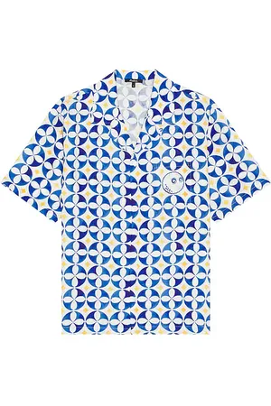 Malbon Golf Riviera Camp Collar Shirt White Blue & Gold
