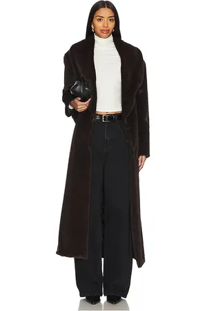 AEXAE Faux Fur Long Line Belted Coat