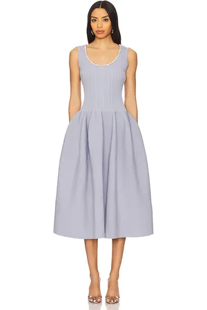 Self-Portrait Ribbed Knit Diamante Midi Dress