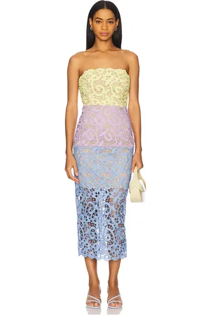 Milly Kait Trois Multi Color Lace Dress Lavender Blue & Yellow