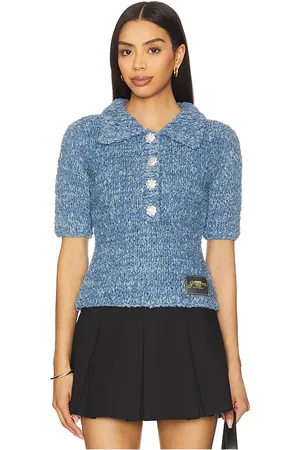 Ganni Denim Handknit Polo Top