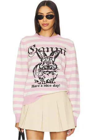 Ganni Striped Bunny Graphic Sweater