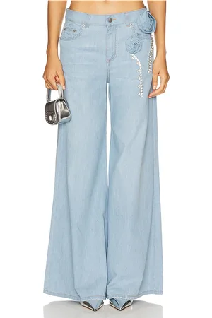 AREA Crystal Rosette Wide Leg Jean
