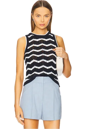 VERONICA BEARD Cropped Jerrel Knit Tank Navy Off White & Bluebell