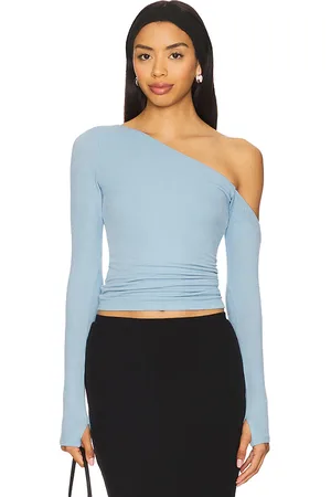 Michael Lauren Magdaleno Long Sleeve Asymmetrical Fitted Cold Shoulder Top