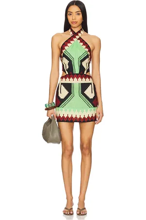 JOHANNA ORTIZ Tide Strength Mini Dress Swim Ayahuasca Green & Black Paprika & Ecru