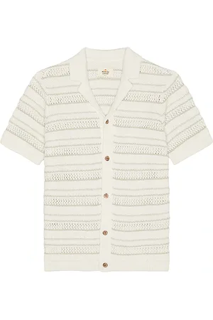 Marine Open Knit Sweater Button Down Shirt