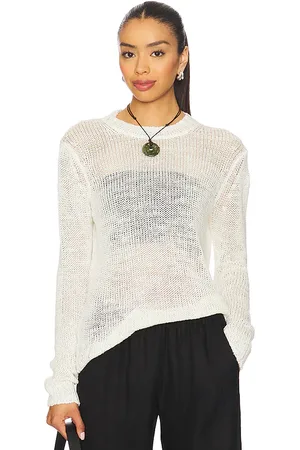 ENZA COSTA Linen Open Knit Long Sleeve Crew