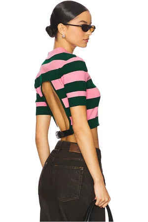 MONSE Belt Back Cut-out Short Sleeve Top