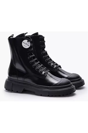 Hogan Buty, Mężczyzna, Czarny, 44 EU, Glazurowane Skórzane Buty Wojskowe - Czarne, Rozmiar 10
