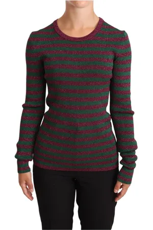 Dolce & Gabbana Koszulki, Kobieta, Zielony, S, Kolorowy Sweter z Paskami i Okrągłym Dekoltem