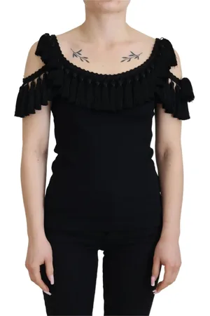Dolce & Gabbana Bluzki, Kobieta, Czarny, S, Czarna Bawełniana Bluzka z Krótkim Rękawem