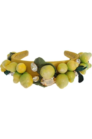 Dolce & Gabbana Akcesoria, Kobieta, Żółty, ONE SIZE, Opaska z cytrynami Sicilyjskimi i kryształami