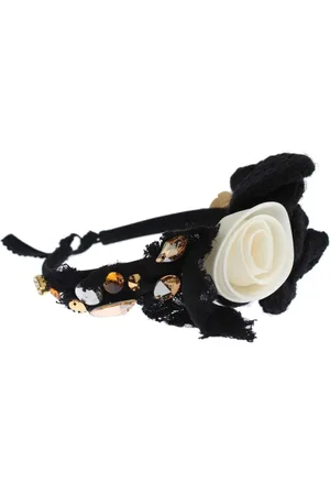 Dolce & Gabbana Akcesoria, Kobieta, Czarny, ONE SIZE, Nylon, Diadem Ozdobiony Kryształami Opaska