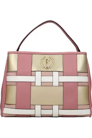 Pollini Torebki, Kobieta, Różowy, ONE SIZE, Geometryczna Wielokolorowa Torebka z Złotym Metalowym Logo