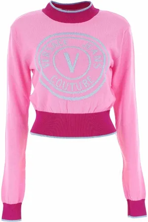 VERSACE Swetry, Kobieta, Różowy, L, Wysoka Moda Sweter Jeansyowy