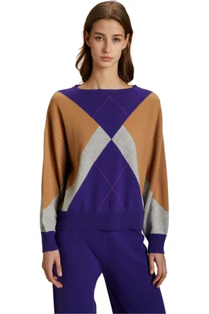 KANGRA CASHMERE Swetry, Kobieta, Fioletowy, S, Kaszmir, Fioletowy Sweter z Dekoltem w Kształcie Łódki i 4-Kolorowym Krzyżem