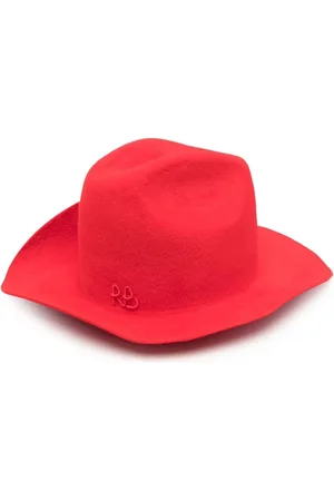 Ruslan Baginskiy Akcesoria, Kobieta, Czerwony, M, Czerwony Filcowy Kapelusz Fedora z Haftowanym Logo