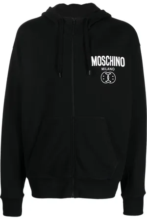 Moschino Bluzy, Mężczyzna, Czarny, M, Kaptur z logo z nadrukiem z bawełny z zamkiem błyskawicznym