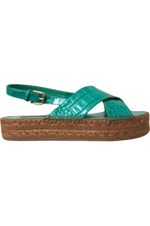 Dolce & Gabbana Buty, Kobieta, Zielony, 39 EU, Zielone skórzane sandały na platformie